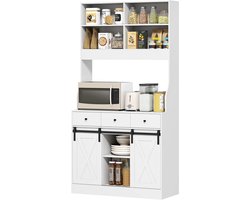 TRUUSK Hoge Keukenkast Met Werkblad - Buffetkast Met Schuifdeuren - 3 Lades - Verstelbare Planken - Opbergkast Voor Keuken