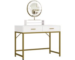 TRUUSK Kaptafel Met LED-verlichting - Verstelbare Spiegel - 2 Laden - Open Opbergruimte - Voor Slaapkamer - 100 x 50 x 76 cm - Wit
