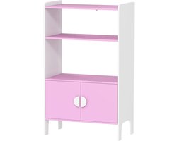 TRUUSK Kinderboekenkast - 2 Planken - 2 Kasten - Anti-kantelontwerp - Antislipvoeten - MDF - Roze+Wit
