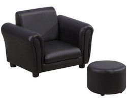 TRUUSK Kinderfauteuil met Voetenbank - Kinderbank voor 1,5-3 Jaar - Hout - Zwart - 54 x 42 x 41 cm
