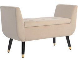 TRUUSK Luxe Gestoffeerde Zitbank met Opbergruimte - Armleuningen - Fluweelachtig Polyester - Rubberhout - Beige - 107 x 42 x 65 cm