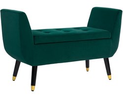 TRUUSK Luxe Gestoffeerde Zitbank met Opbergruimte - Fluweelachtig Polyester - Armleuningen - Rubberhout - Groen - 107 x 42 x 65 cm