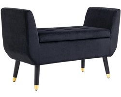 TRUUSK Luxe Gestoffeerde Zitbank met Opbergruimte - Velvet Polyester - Rubberhout - Zwart - 107x42x65cm - Voor Woonkamer en Gang