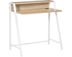 TRUUSK Moderne Computertafel - Met Opbergvak & Kabeldoorvoer - Metalen Frame - Wit Eiken - 84x45x85cm - Voor Thuis, Kantoor &