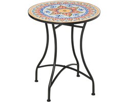 TRUUSK Mozaïektafel Rond - Bistrotafel Met Keramiek Mozaïekplaat - Metaal - Rood+Blauw+Wit - Ø60 cm
