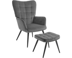 TRUUSK Oorfauteuil met Voetenbank - Loungestoel Relaxstoel - Fluweelachtige Uitstraling - Tot 120 kg - Voor Woonkamer -