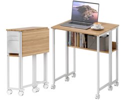 TRUUSK Opklapbaar Klein Bureau 63 cm - Wielen - Ruimtebesparend - Computertafel met Plank en Opbergzak - Voor Thuis en Kantoor -