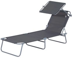 TRUUSK Opvouwbare Ligstoel met Zonwering - Wellness Ligstoel voor Tuin en Strand - Grijs - 187 x 58 x 36 cm