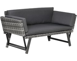 TRUUSK Polyrattan Tuinbank 2-zits - Loungesofa Grijs - Opklapbare Armleuningen - Staal - 129x63x67cm - Voor Tuin & Terras