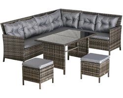 TRUUSK Polyrattan Tuinmeubelset Lounge Grijs - Inclusief Bankstel & Kussens - Geschikt voor Buiten & Terras