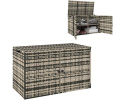 TRUUSK Rattan Kussenbox 350L - Weerbestendig - Met Deksel - Hefstangen - Draaggrepen - UV-bestendig - Opbergbox voor Tuin, Terras