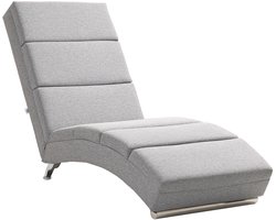 TRUUSK Relaxstoel Ligstoel Loungestoel - Gestoffeerd met Linnenlook - Stalen Poten - Lichtgrijs - Voor Woonkamer - Chaise Longue