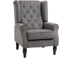 TRUUSK Relaxstoel Oorfauteuil - Met Tufting - Houten Poten - Polyester - Donkergrijs - 74x86x102cm - Voor Woonkamer & Slaapkamer