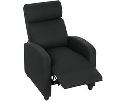 TRUUSK Relaxstoel - Verstelbaar 135° - Uitschuifbare Voetensteun - Gevoerde Rugleuningen - Linnen-polyester - Zwart