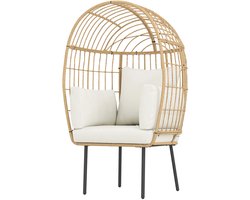 TRUUSK Rieten Ei-Vormige Stoel - Afneembaar Kussen - Weerbestendig - Extra Groot - Mandstoel voor Tuin, Balkon en Terras - Beige