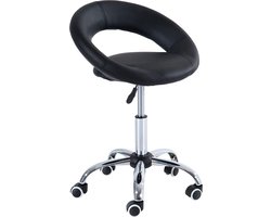 TRUUSK Rolkruk, Draaibare Werkkruk - In Hoogte Verstelbaar - PU leer en Metaal - Zwart - 50 x 54 x (66-78) cm