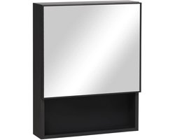 TRUUSK RVS Spiegelkast Hangkast - 2 Binnenplanken - Open Glazen Rek - Badkamer - 46x13,5x58 cm