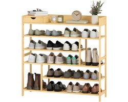 TRUUSK Schoenenrek met 6 niveaus - Lade van bamboe - Voor max. 18 paar schoenen - Voor entree of slaapkamer - 101 x 30 x 100 cm -