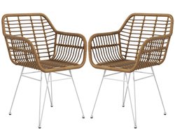 TRUUSK Set van 2 Boho Keukenstoelen - PE Rotan - Natuurlijk en Wit - 56 x 60 x 79 cm - Voor Boho-stijl Interieur