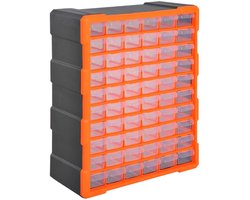 TRUUSK Sorteerbox Klein Onderdelen - Magazijn Opbergbox 60 Vakken - Oranje - L38 x B16 x H47,5 cm - Praktisch en Overzichtelijk -
