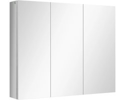 TRUUSK Spiegelkast Badkamer - 3 Spiegeldeuren - 5 Binnenplanken - Roestvrij Staal - Zilver - 70 x 12 x 55 cm