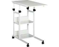 TRUUSK TRUUSK Bijzettafel Salontafel Met Wielen - In Hoogte Verstelbaar Nachtkastje - 2 Onderste Planken - Voor Eetkamer Woonkamer -