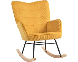 TRUUSK Vintage Schommelstoel - Gebogen Lopers - Dikke Bekleding - Beukenhout & Staal - Geel