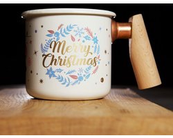Truvii emaille mok met houten handvat - kerst limited edition - campingbeker - kampeermok