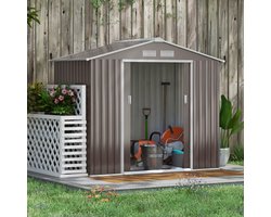 TRUVIX Metalen Tuinhuis 213x130x185 cm - Bruin - LED-Verlichting, Opbergruimte, Weerbestendig, Schuifdeur, Fundament - Staal