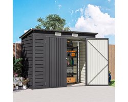TRUVIX Metalen Tuinhuis - Grijs - Ventilatie, Dubbele Deur - Metaal - Voor Tuin en Buiten