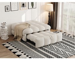 TRUVIX Slaapbank met Slaapfunctie 183x76x42 cm - Beige - LED-Verlichting, Met Kruk, Uitschuifbaar, Opbergruimte, Voetsteun - Teddy, MDF