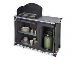 TRVLMORE Campingkeuken - Campingkast - Werkblad met Uitneembare Wasbak - 70KG Draagvermogen - 48x120x83CM - Windscherm - Grijs
