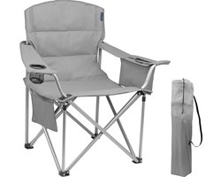 TRVLMORE Campingstoel - Opvouwbaar - XL - Comfortabele Vouwstoel - 150 kg draagvermogen - Drankhouder - Koelvak - Visstoel - Klapstoel - Grijs
