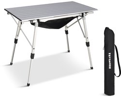 TRVLMORE Campingtafel Verstelbaar - 90x52x71cm - Inklapbare Tafel met Aluminium Frame - Lichtgewicht - Kampeertafel - Klaptafel - Zilver