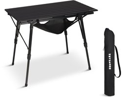 TRVLMORE Campingtafel Verstelbaar - 90x52x71cm - Inklapbare Tafel met Aluminium Frame - Lichtgewicht - Kampeertafel - Klaptafel - Zwart