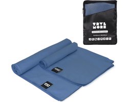TRVLMORE Microvezel Handdoek - Set van 2 - L (75 x 150 cm) & XL (90 x 180 cm) - Sneldrogende Reishanddoek - Strandlaken - Badlaken - Donkerblauw