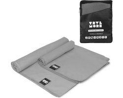 TRVLMORE Microvezel Handdoek - Set van 2 - L (75 x 150 cm) & XL (90 x 180 cm) - Sneldrogende Reishanddoek - Strandlaken - Badlaken - Grijs