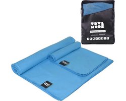 TRVLMORE Microvezel Handdoek - Set van 2 - S (40x80CM) & L (76x150CM) - Sneldrogende Reishanddoek - Strandlaken - Badlaken - Blauw