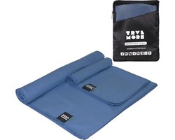 TRVLMORE Microvezel Handdoek - Set van 2 - S (40x80CM) & L (76x150CM) - Sneldrogende Reishanddoek - Strandlaken - Badlaken - Donkerblauw