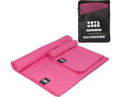 TRVLMORE Microvezel Handdoek - Set van 2 - S (40x80CM) & L (76x150CM) - Sneldrogende Reishanddoek - Strandlaken - Badlaken - Roze