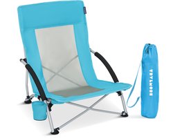 TRVLMORE Strandstoel - Inklapbaar en Opvouwbaar - 120KG Draagkracht - Lichtgewicht - Met Draagtas en Bekerhouder - Blauw