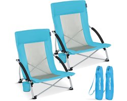TRVLMORE Strandstoelen - Set van 2 - Inklapbaar en Opvouwbaar - 120KG Draagkracht - Lichtgewicht - Met Draagtas en Bekerhouder - Blauw