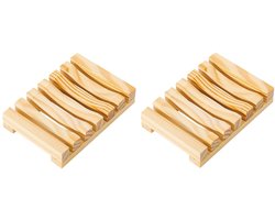 Trywise 2 Stuks Houten Zeepbakjes - Zelfdrogende Zeephouders met Afvoer - 11 x 8 x 2,1 cm - Voor Badkamer en Keuken - Primaire kleur