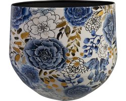 TS Collection - Bloempot Dutch blue - 33x28 - Metaal & Epoxy - Exclusieve woonitems voor binnen - Handgemaakt - Unieke print - Designed by Lammie