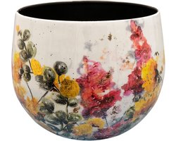 TS Collection - Bloempot Floral white - 17x15 - Metaal & Epoxy - Exclusieve woonitems voor binnen - Handgemaakt - Unieke print - Designed by Lammie