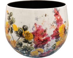 TS Collection - Bloempot Floral white - 21x16 - Metaal & Epoxy - Exclusieve woonitems voor binnen - Handgemaakt - Unieke print - Designed by Lammie