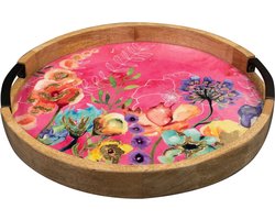 TS Collection - Dienblad Fiesta fuchsia - 35x4 - Metaal & Epoxy - Exclusieve woonitems voor binnen - Handgemaakt - Unieke print - Designed by Lammie
