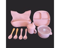 TSD goods – Siliconen Servies Baby en Kind – Onbreekbaar – Kraamcadeau – Set 8 stuks – Roze