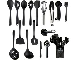 T&T Keukengerei Set met Houder 25 delig - Hittebestendig / BPA Vrij / Siliconen - keukenset - keukengerei houder - kookgerei set