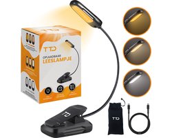 TTD® Leeslampje - 3 Soorten Licht - USB Oplaadbaar - Flexibele Hals - Opbergzakje - Boekklem
